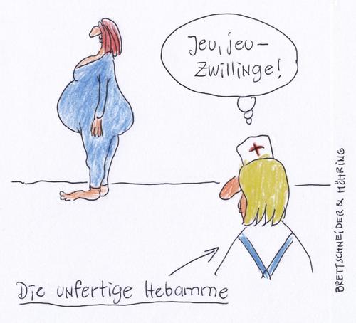 Cartoon: hebamme (medium) by brettschneider und möhring tagged hebamme,schwangerschaft,schwanger,geburt,zwillinge,cartoon,karikatur,brettschneider,und,möhring