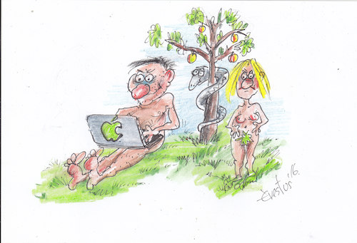 Cartoon: Forbidden Apple (medium) by Erki Evestus tagged apple,adam,eve