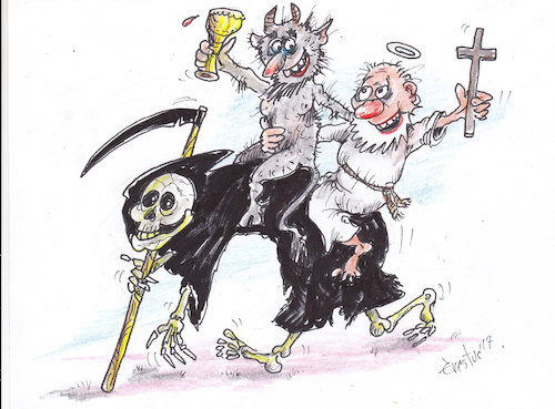 Cartoon: Wild Ride (medium) by Erki Evestus tagged death,good,devil