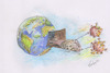 Cartoon: Out the Door (small) by Erki Evestus tagged earth,virus,covid,19,corona,head,brain