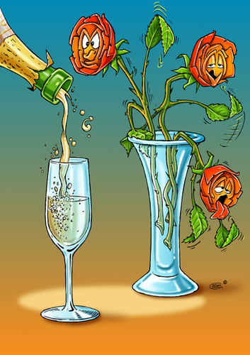 Cartoon: Thirsty Roses (medium) by Stan Groenland tagged cheers,rozes,fun,drinking,alcohol,art,flowers,cartoon