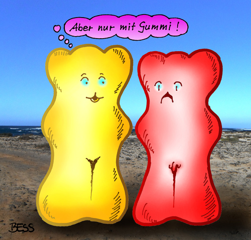 Cartoon: Aber nur mit Gummi! (medium) by besscartoon tagged gummi,kondom,mann,frau,paar,beziehung,liebe,gummibärchen,bess,besscartoon