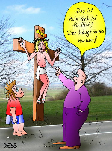 Cartoon: abschreckendes Vorbild (medium) by besscartoon tagged besscartoon,bess,idol,vorbild,katholisch,kreuz,jesus,pfarrer,religion,kirche