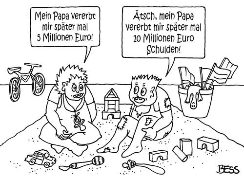Cartoon: Ätsch... (medium) by besscartoon tagged kinder,geld,familie,finanzen,neid,schulden,euro,bess,besscartoon