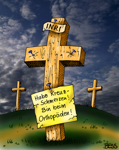 Cartoon: Auszeit (medium) by besscartoon tagged christentum,kirche,inri,religion,katholisch,evangelisch,kreuz,kreuzigung,kreuzschmerzen,jesus,krank,arzt,orthopäde,bess,besscartoon