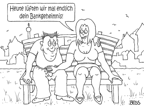 Cartoon: Bankgeheimnis (medium) by besscartoon tagged paar,mann,frau,beziehung,sexualität,bank,bankgeheimnis,bess,besscartoon