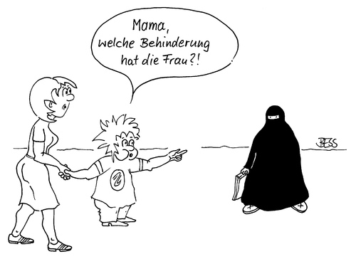Cartoon: Behinderung (medium) by besscartoon tagged mutter,sohn,burka,religion,islam,behinderung,bess,besscartoon