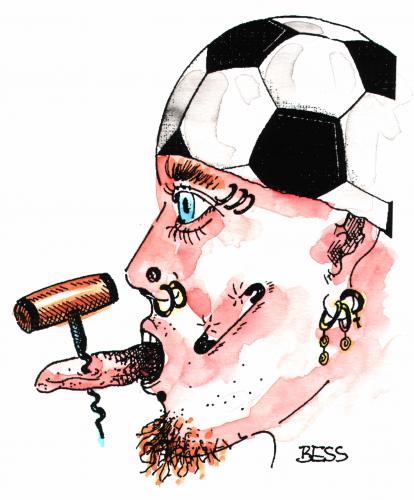Cartoon: Fussball-Fan (medium) by besscartoon tagged korkenzieher,alkohol,piercing,mann,fussball,fan,bess,besscartoon