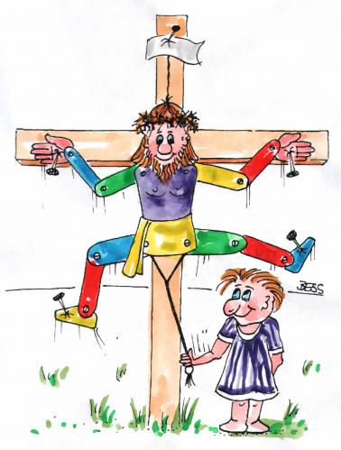 Cartoon: Hampelmann (medium) by besscartoon tagged besscartoon,bess,spiel,hampelmann,kreuz,jesus,katholisch,kinder,religion,christentum,kirche