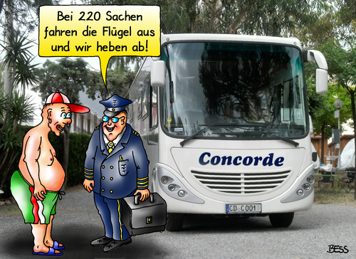 Cartoon: Concorde (medium) by besscartoon tagged concorde,fliegen,flugzeug,pilot,camping,freizeit,camper,wohnmobil,luxus,urlaub,reichtum,reise,bess,besscartoon