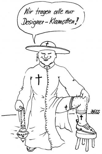 Cartoon: Designer Klamotten (medium) by besscartoon tagged kleidung,religion,kirche,pfarrer,mann,besscartoon,bess