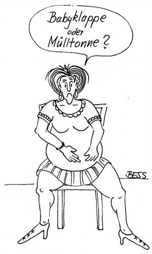 Cartoon: die Frage (medium) by besscartoon tagged mülleimer,müll,babyklappe,schwangerschaft,frau,bess,besscartoon
