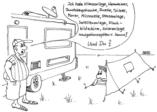 Cartoon: Einfaches Leben (medium) by besscartoon tagged camping,zelt,wonnmobil,luxus,angeber,neid,bess,besscartoon
