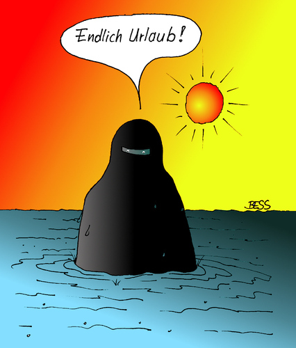 Cartoon: Endlich Urlaub (medium) by besscartoon tagged burka,meer,islam,verschleiert,urlaub,sonne,bess,besscartoon