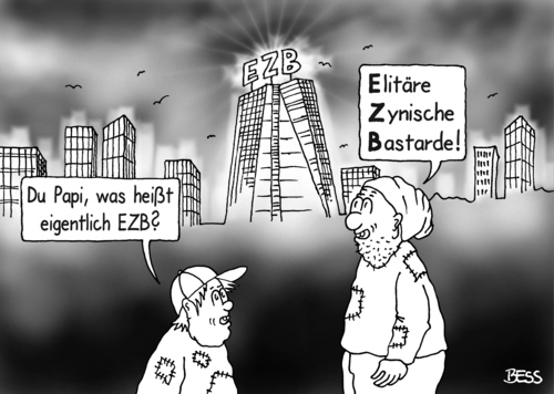 Cartoon: EZB (medium) by besscartoon tagged besscartoon,bess,bastard,zynisch,elitär,mario,dragi,ezb,zentralbank,sparer,ersparnisse,krise,euro,europa,eu,finanzen,geld