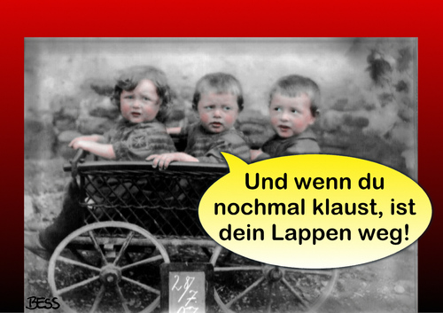 Cartoon: früh übt sich (medium) by besscartoon tagged kinder,führerscheinentzug,führerschein,leiterwagen,klauen,stehlen,straftat,kleinkrimelle,lappen,bess,besscartoon