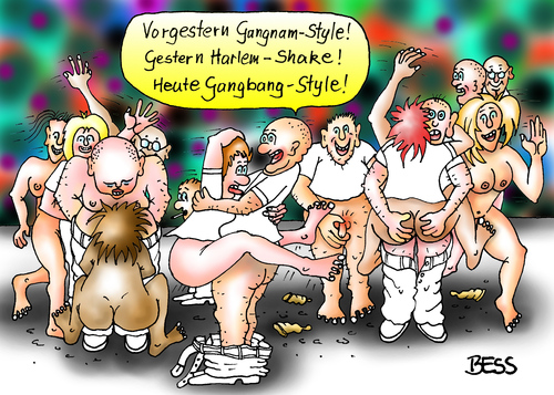 Cartoon: Gangbang Style (medium) by besscartoon tagged tanzen,tanz,gangnam,style,harlem,sheke,gangbang,musik,erotik,verkehr,nackt,bess,besscartoon