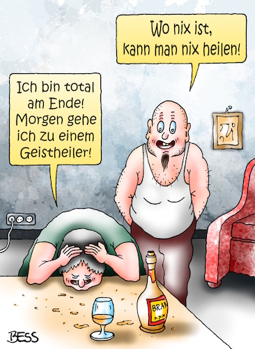 Cartoon: Geistheiler (medium) by besscartoon tagged mann,frau,paar,beziehung,ehe,geistheiler,bess,besscartoon