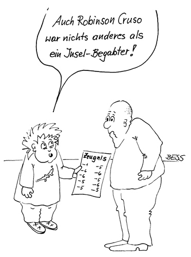 Cartoon: Insel Begabter (medium) by besscartoon tagged kinder,schule,vater,zeugnis,noten,bess,besscartoon