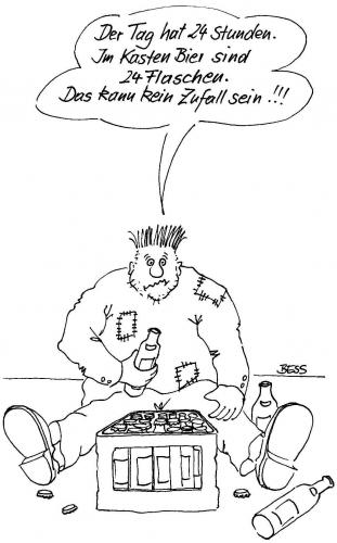 Cartoon: Langer Tag (medium) by besscartoon tagged drogen,besscartoon,bess,alkoholismus,alkohol,saufen,trinken,zeit,bier,mann