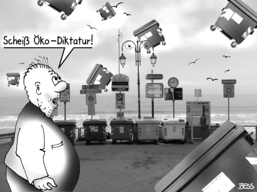 Cartoon: Öko - Diktatur (medium) by besscartoon tagged besscartoon,bess,müll,abfall,umweltverschmutzung,ökologie,umweltschutz,diktatur,öko,mülltonne,meer