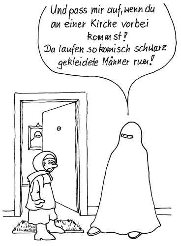 Cartoon: ohne Titel (medium) by besscartoon tagged burka,kirche,katholisch,islam,kind,bess,besscartoon