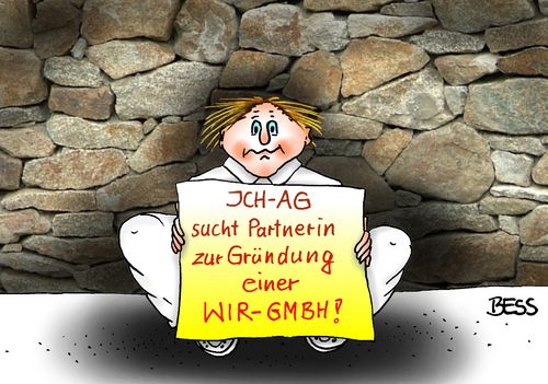 Cartoon: Partnersuche (medium) by besscartoon tagged mann,frau,gmbh,beziehung,ich,ag,arm,bess,besscartoon