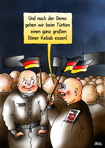 Cartoon: Pegidioten (medium) by besscartoon tagged essen,türken,kebeb,döner,pegida,politik,dresden,deutschland,flüchtlinge,demonstranten,demo,rechtsextreme,nazis,ausländerfeindlichkeit,fremdenfeindlichkeit,patriotische,euröpäer,gegen,die,islamisierung,des,abendlandes,bess,besscartoon