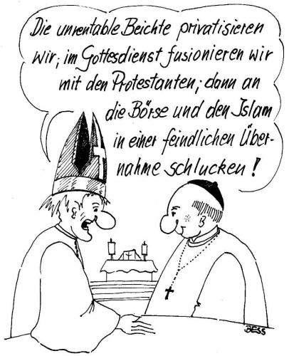 Cartoon: Perspektive (medium) by besscartoon tagged religion,christentum,pfarrer,islam,kirche,bess,besscartoon