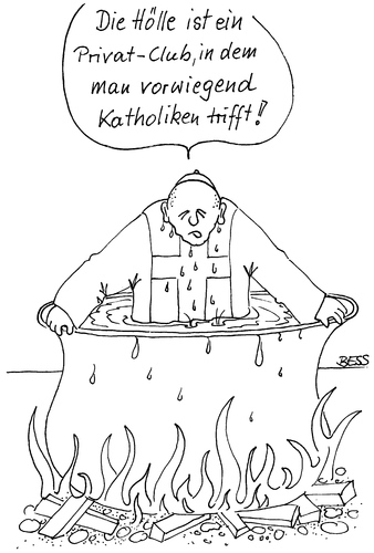 Cartoon: Privat-Club (medium) by besscartoon tagged kirche,religion,katholisch,pfarrer,hölle,papst,club,vatikan,bess,besscartoon