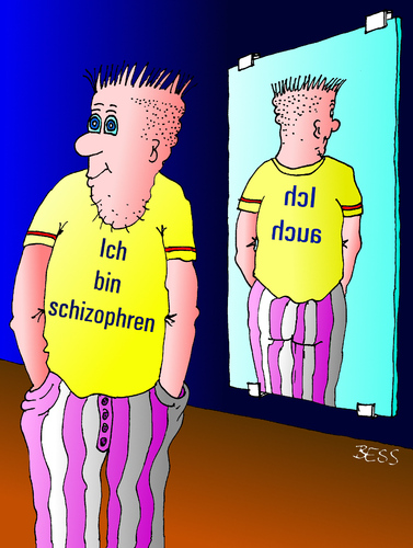 Cartoon: Schizophrenie (medium) by besscartoon tagged mann,spiegel,psychologie,schizophren,schizophrenie,krank,bess,besscartoon