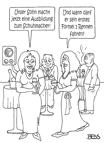 Cartoon: smal talk (medium) by besscartoon tagged frauen,michael,schumacher,schuhmacher,ausbildung,formel1,rennen,motorsport,party,bess,besscartoon
