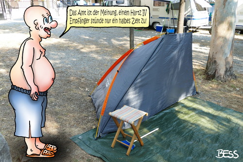 Cartoon: Spamaßnahme (medium) by besscartoon tagged ferien,urlaub,sommer,camping,zelt,arge,amt,hartz,hartz4,besscartoon,bess