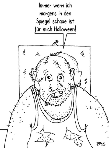 Cartoon: Spieglein Spieglein an der Wand (medium) by besscartoon tagged spieglein,besscartoon,bess,aussehen,halloween,spiegel,mann