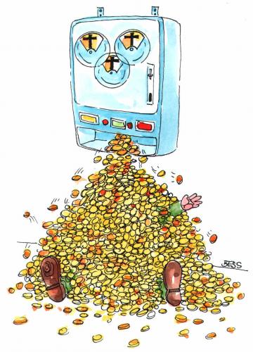 Cartoon: Spielsucht (medium) by besscartoon tagged kreuz,sterben,tod,spielen,besscartoon,bess,reich,arm,geld,spielautomat,spielsucht