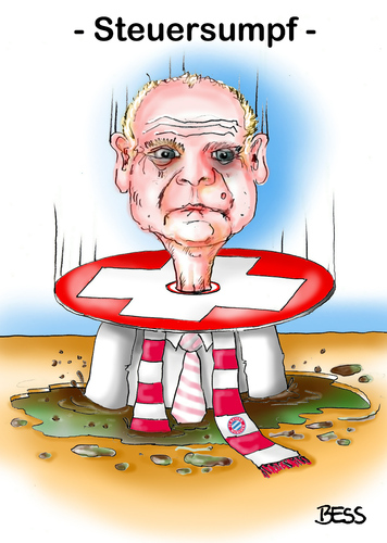 Cartoon: Steuersumpf (medium) by besscartoon tagged uli,hoeneß,fc,bayern,münchen,steuerflucht,fussball,steuer,cd,schweiz,geld,steuerhinterziehung,bess,besscartoon