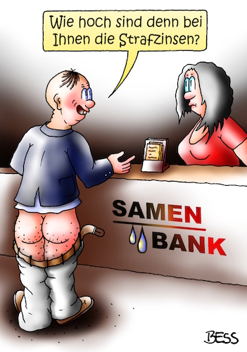 Cartoon: Strafzinsen (medium) by besscartoon tagged geld,finanzen,strafzinsen,banken,ezb,dragi,zinsen,sparer,samenbank,bess,besscartoon