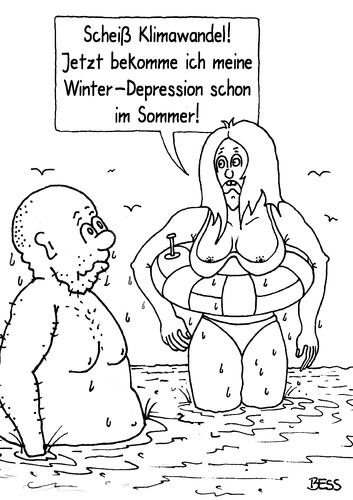 Cartoon: Winter-Depression (medium) by besscartoon tagged urlaub,sommer,winter,depression,wetter,klimawandel,besscartoon,bess,frau,mann,paar,strand