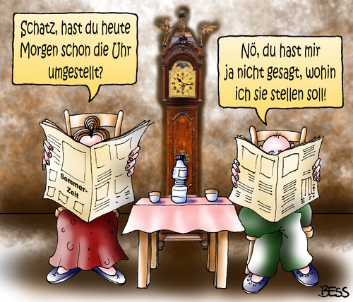Cartoon: Zeit-Umstellung (medium) by besscartoon tagged zeit,zeitumstellung,uhr,sommerzeit,paar,winterzeit,bess,besscartoon