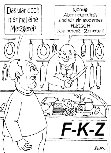 Cartoon: Zeitenwandel (medium) by besscartoon tagged metzgerei,fleisch,kompetenz,zentrum,einkaufen,lebensmittel,wurst,bess,besscartoon