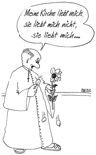 Cartoon: Zweifler (medium) by besscartoon tagged blume,pfarrer,religion,katholisch,kirche,papst,bess,besscartoon