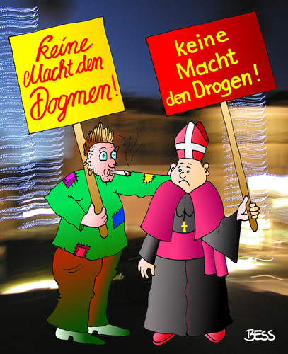 Cartoon: Zwiespalt (medium) by besscartoon tagged besscartoon,bess,macht,pfarrer,fixen,dogma,drogen,dogmen,katholisch,religion