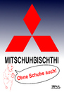 Cartoon: Mit und ohne... (small) by besscartoon tagged mitsubishi,auto,logo,schuhe,tod,sterben,automarke,schwäbisch,bess,besscartoon