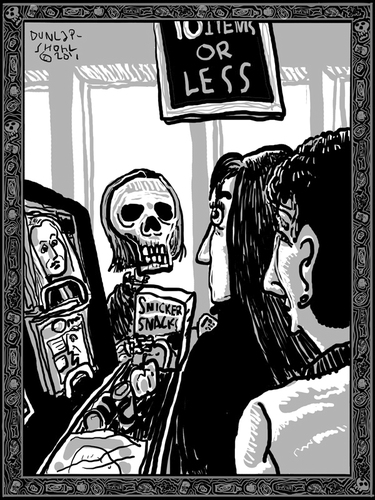 Cartoon: Dance of Death 3- Checking Out (medium) by Dunlap-Shohl tagged dance,death,checkout