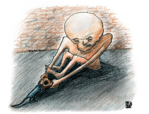Cartoon: Hunger! (medium) by Osama Salti tagged hunger,humanity,food,bread,rat,fight,eat,2008,poor