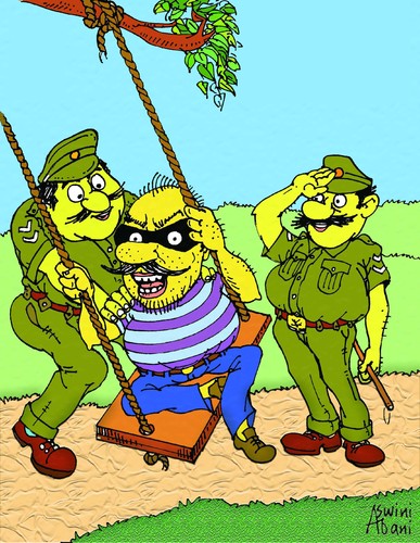 Cartoon: Police (medium) by Aswini-Abani tagged police,crime,criminal,fear,nexus,india,aswini,abani,aswiniabani,asabtoon,politics