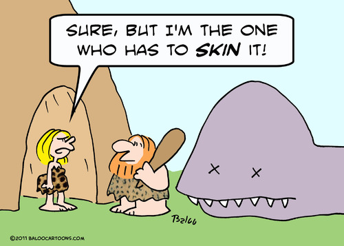 Cartoon: caveman dinosaur skin wife (medium) by rmay tagged caveman,wife,skin,dinosaur