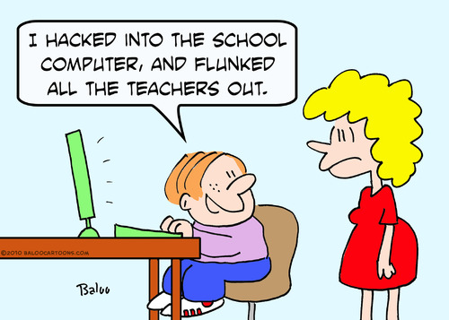 Cartoon: computer hack flunk teachers (medium) by rmay tagged computer,hack,flunk,teachers