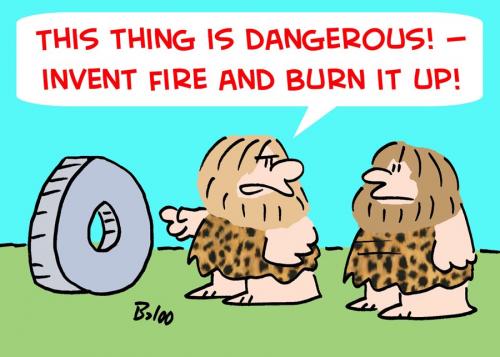Cartoon: DANGEROUS INVENT FIRE BURN (medium) by rmay tagged dangerous,invent,fire,burn,caveman