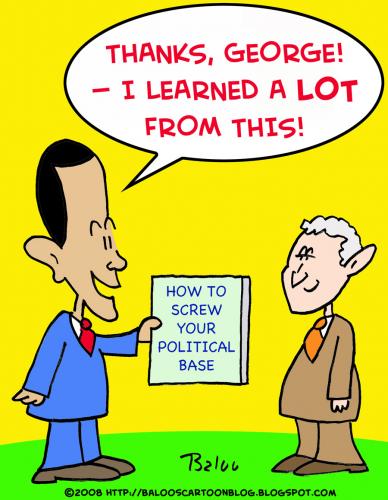 Cartoon: OBAMA BUSH SCREW POLITICAL BASE (medium) by rmay tagged obama,bush,screw,political,base